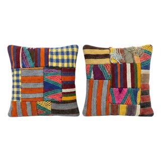 Turkish Wool Kilim Pillow Cover 20'' X 20'' - Set of Two For Sale