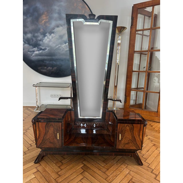 1930s Art Deco Floor Vanity with Drawers and Tall Mirror, 1930s For Sale - Image 5 of 16