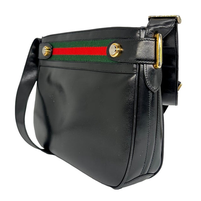 Gucci Gucci Leather Vintage Sherry Web Line Leather Crossbody Shoulder Bag, 1980. For Sale - Image 4 of 8