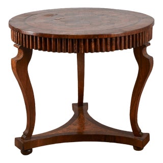 Antique Round Inlaid and Grooved Table For Sale