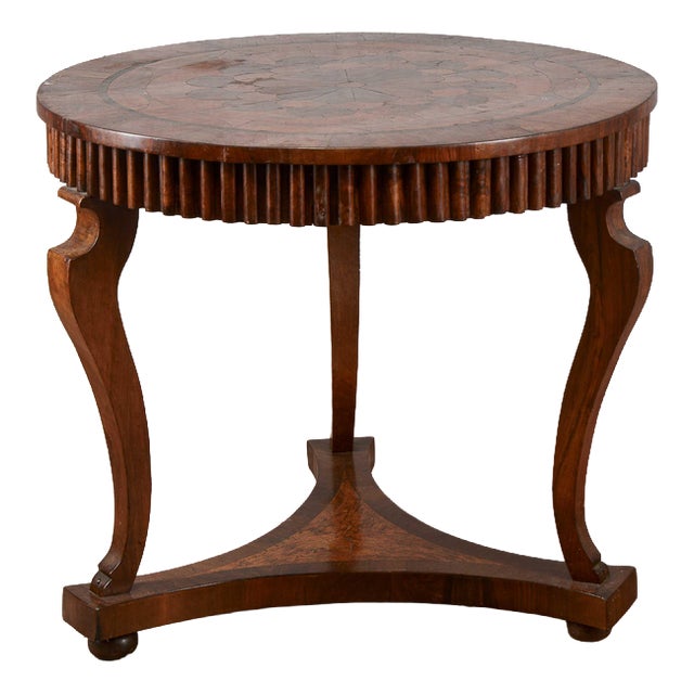 Antique Round Inlaid and Grooved Table For Sale