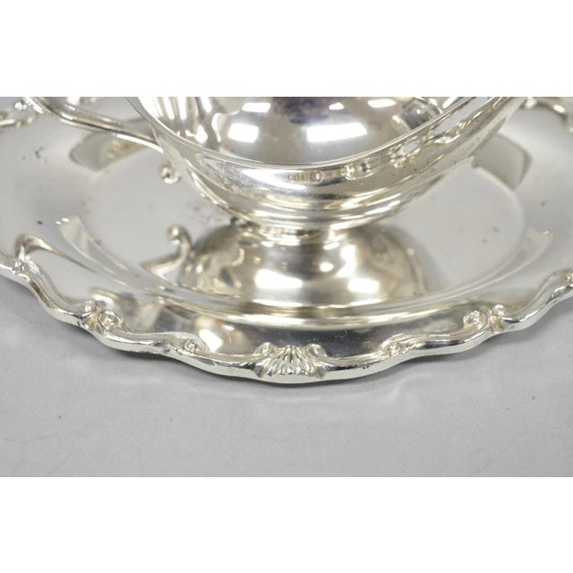 Mid 20th Century Vintage Victorian Style Silver Plated Gravy Sauce Boat W/ Attached Dish For Sale - Image 5 of 13