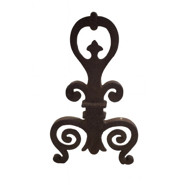 Antique Cast Iron Scroll & Fleur-De-Lis Fireplace Andirons — Pair, c.1900 For Sale - Image 6 of 6