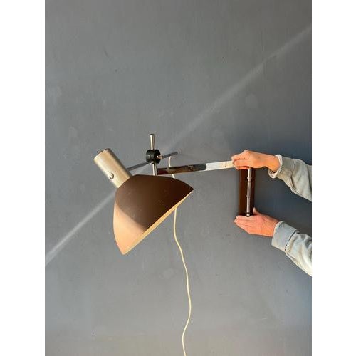 Metal Vintage Swivel Arm Wall Lamp with Brown Shade from Dijkstra For Sale - Image 7 of 13
