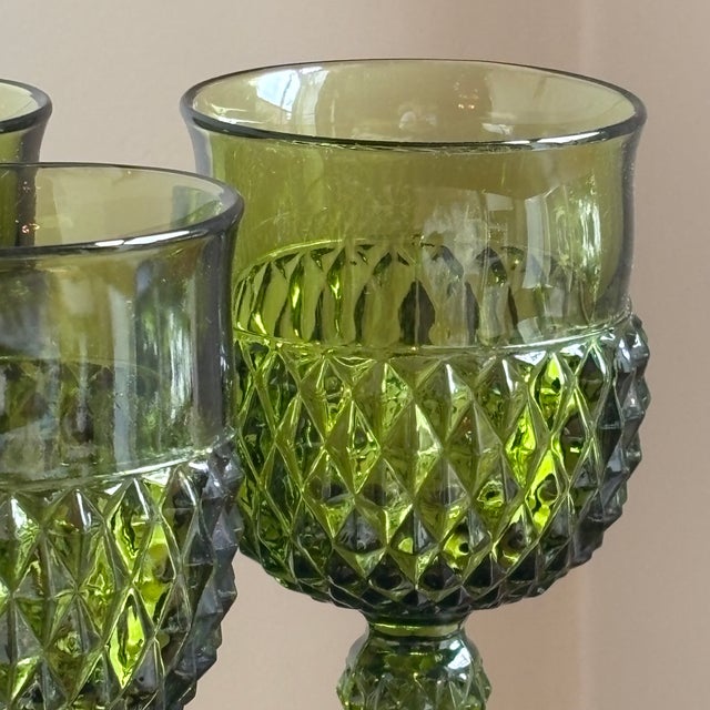 1960s Avocado Green Pressed Glass Goblets — Set of 4 For Sale In Baltimore - Image 6 of 13