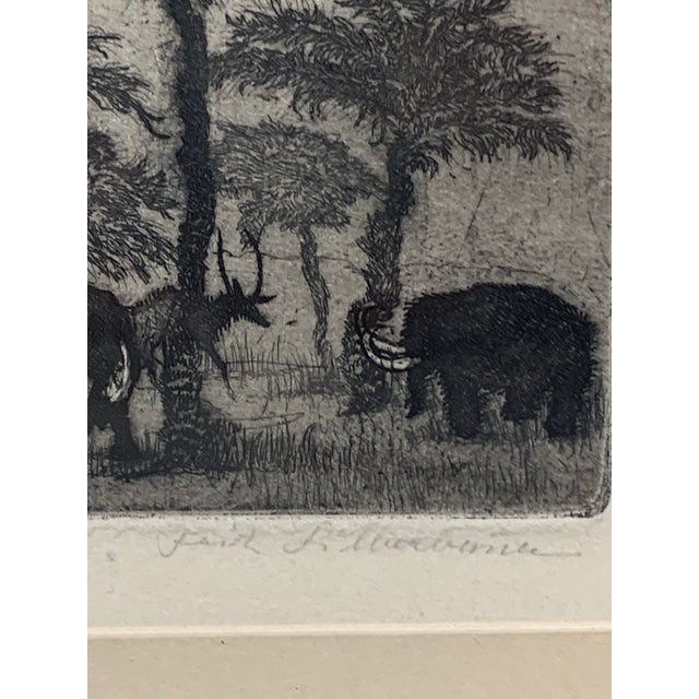 Figurative Antique Etching Fritz Silberbauer (1883-1974) Prehistoric Times With Mammoths 12" For Sale - Image 3 of 9