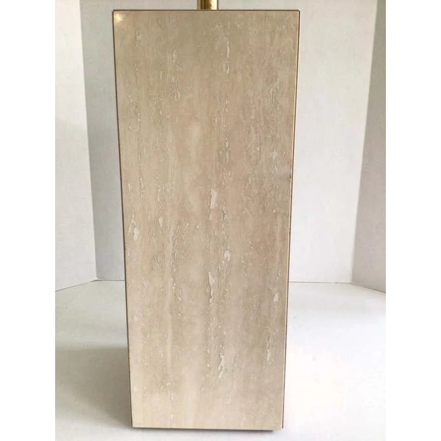 1970s Travertine Marble and Brass Column Table Lamp For Sale - Image 10 of 12
