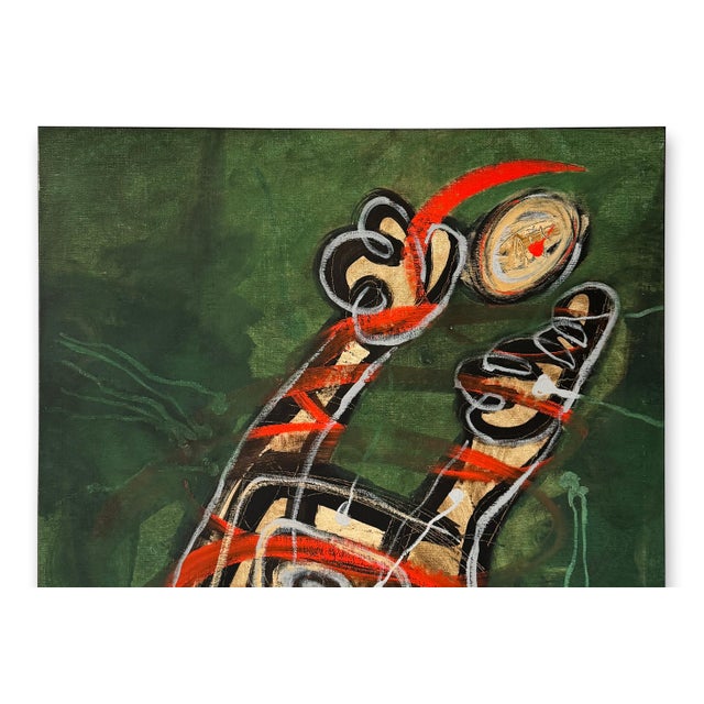 Philippe Zanolino, Green Abstract Composition, Oil on Canvas, 20th Century For Sale - Image 3 of 6