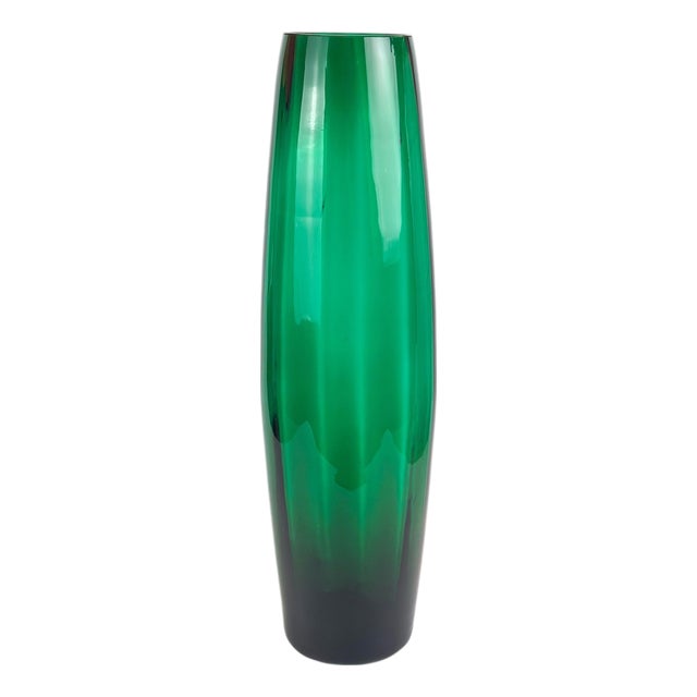 Mid-Century Modern Emerald Green Blown Glass Floor Vase from Empoli, Italy, 1960s For Sale
