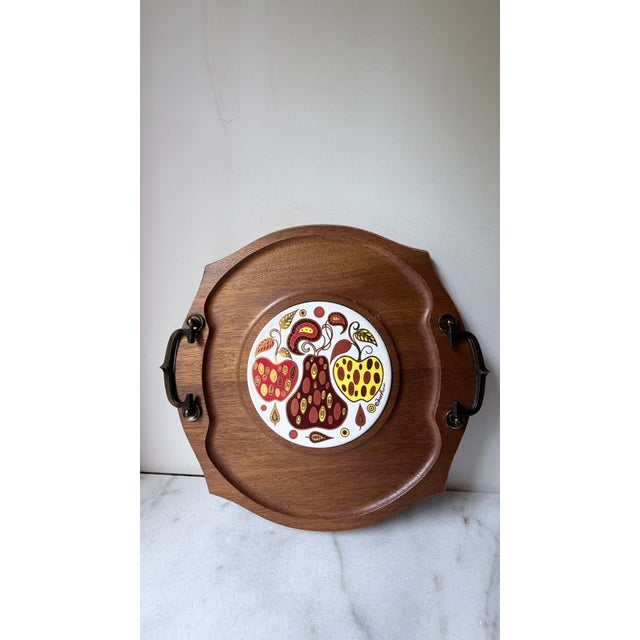 Mid-Century Modern Vintage Fred Press Mid-Century Modern Wooden Serving Tray and Cheese Board For Sale - Image 3 of 13