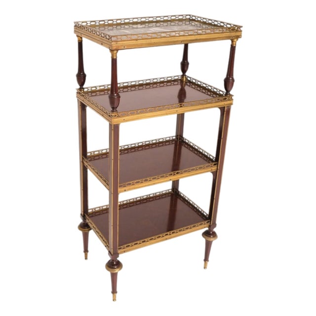 Late 19th Century Authentic Louis XVI Style Four-Tier Étagère With Marble Top and Gilt Detailing For Sale