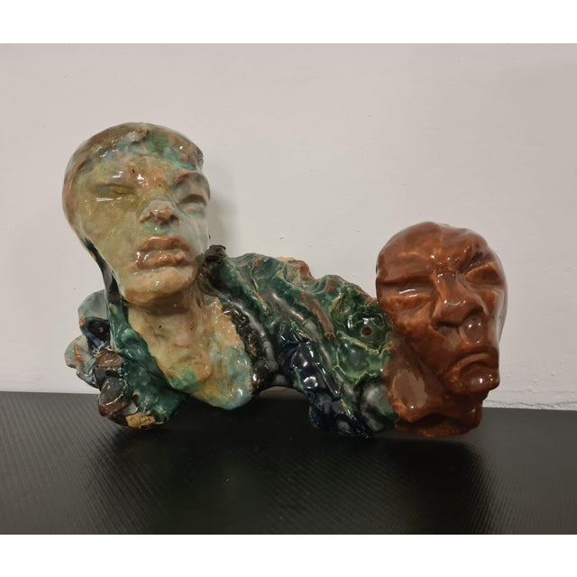 Pair of sculptures created by the artist Savino Tripodi. Sculptures made of glazed and painted terracotta love. The two...