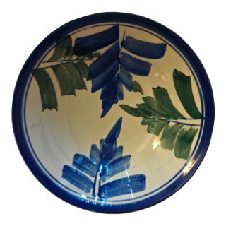 Antique Japanese Hand-Painted 7" Porcelain Bowl-Blue & Green Tropical Leaf Motif-Taisho Era (C. 1920's) For Sale