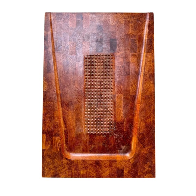 Mid-century Danish Modern end-grain teak board by Digsmed, Denmark. Exceptional material thickness and sculpted detailing,...