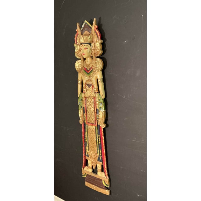 1950s Vintage, Balinese Legong Dancer Hand-Carved Wooden Wall Hanging Decorative Sculpture, Circa 50s For Sale - Image 5 of 12