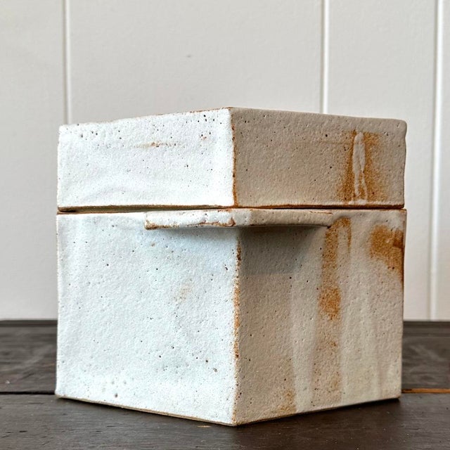 Contemporary Vintage Geometric Ceramic Container With Lid For Sale - Image 3 of 7