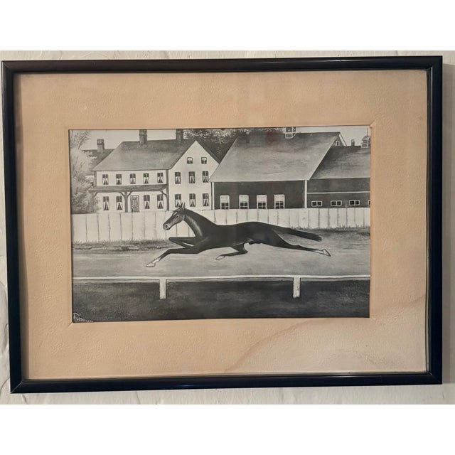 The detail in this reproduction print of a folk art charcoal drawing of a galloping race horse is fantastic. The print has...