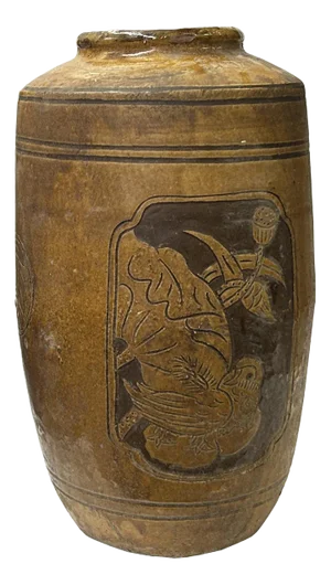 Vintage Earthy Beige Brown Village Rural Pottery Ceramic Pot Vase