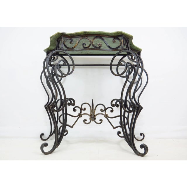 Early 20th Century French Iron Console Table With Jade Green Marble Top