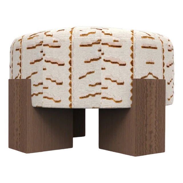Cassette Pouf in Tiger Beat Milano Tabacco Fabric and Smoked Oak by Alter Ego for Collector For Sale