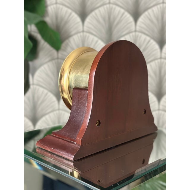 5.5" Brass Chelsea Shipstrike Quartz Mantel/Desk Clock and Traditional Wooden Base For Sale - Image 4 of 11