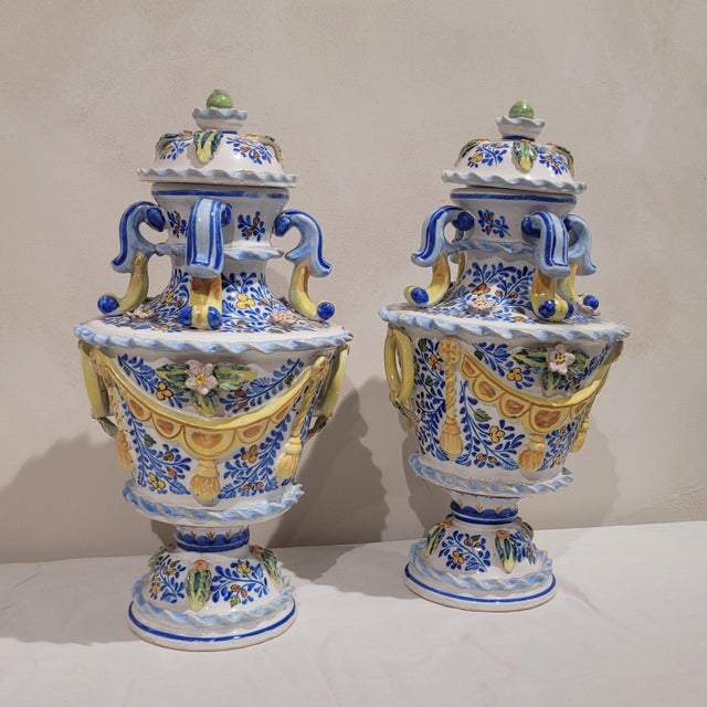 1970s Hand-Painted Earthenware Tibore Vases by José Gimeno Martínez, Manises, Valencia, Spain, 1970s, Set of 2 For Sale - Image 5 of 13