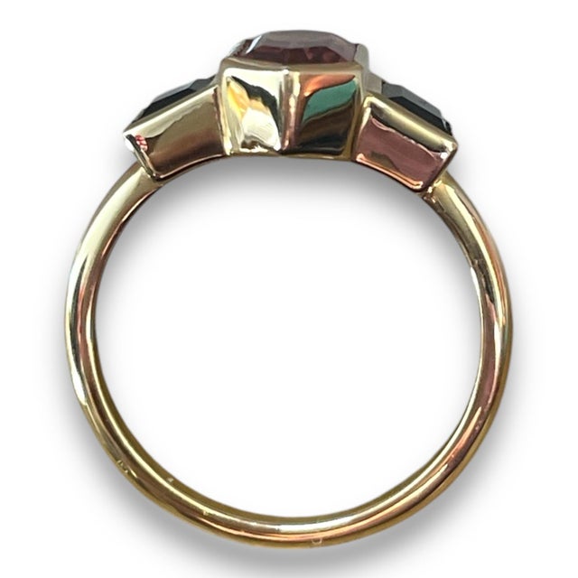 14k Yellow Gold Rubellite Tourmaline Black Spinel Ring For Sale In New York - Image 6 of 6