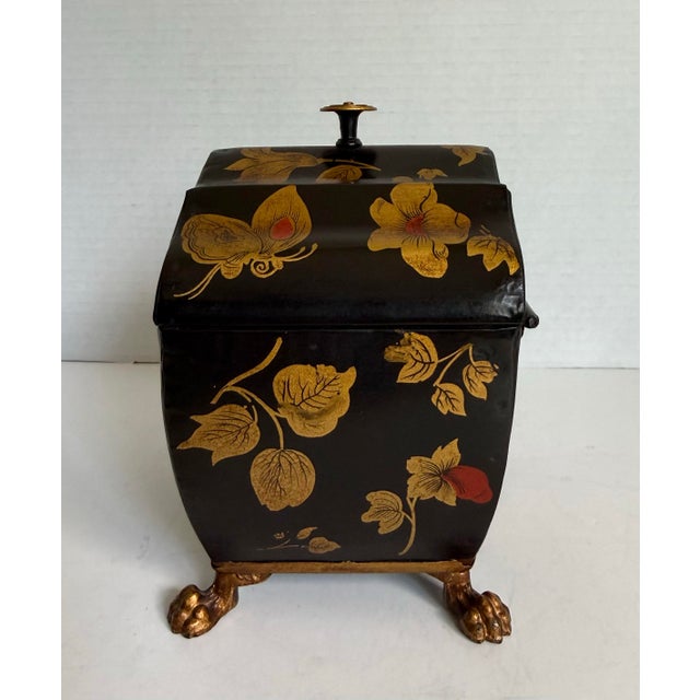 Vintage Italian Tole Floral Hinged Box for Bergdorf Goodman With Gilt Claw Feet For Sale - Image 9 of 12