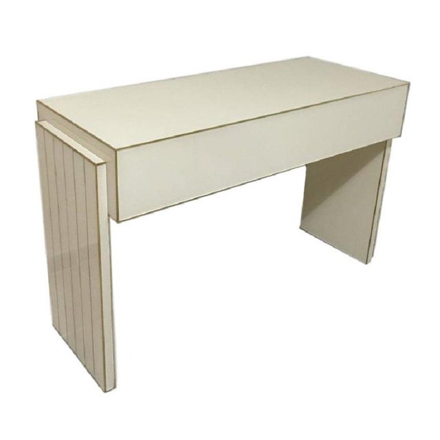 21st Century Two-Drawer Mirrored Glass and Brass Writing Desk or Console For Sale - Image 4 of 8