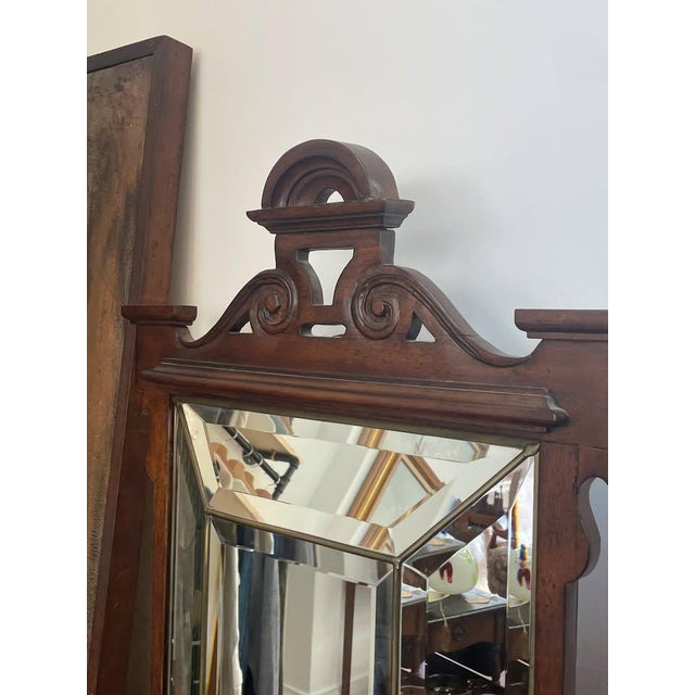 Early 20th Century Colonial Revival Beveled Wood Mirror With Shelf - 35′′ Tall For Sale - Image 4 of 8