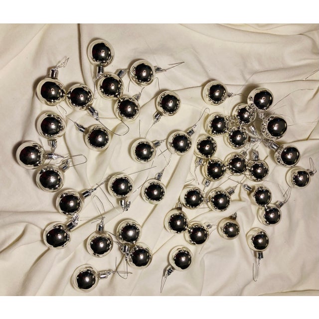 Modern Large Collection of Silver Vintage Mercury Glass Holiday Ornaments With Tie Tops for Ease of Hanging For Sale - Image 3 of 6