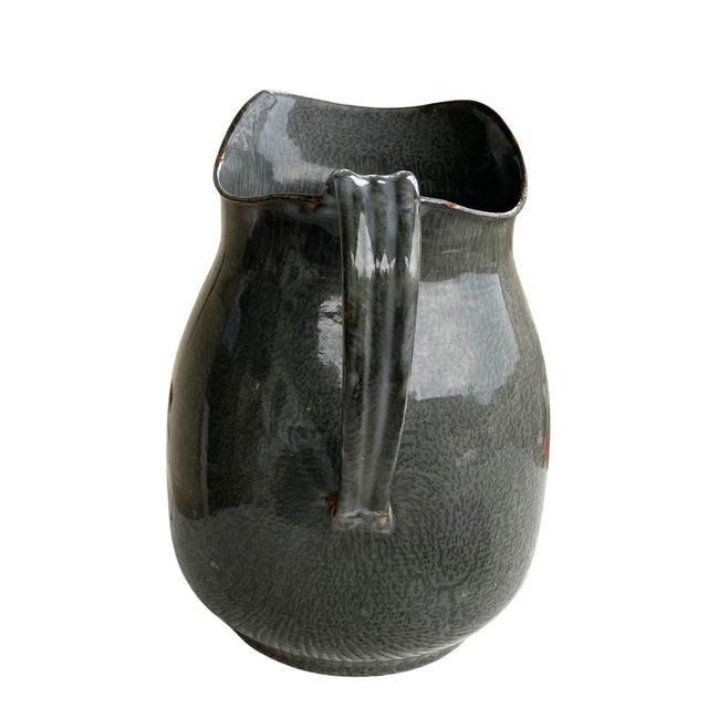 Mid 20th Century Vintage Rustic Enameled Large Gray Pitcher For Sale - Image 5 of 9