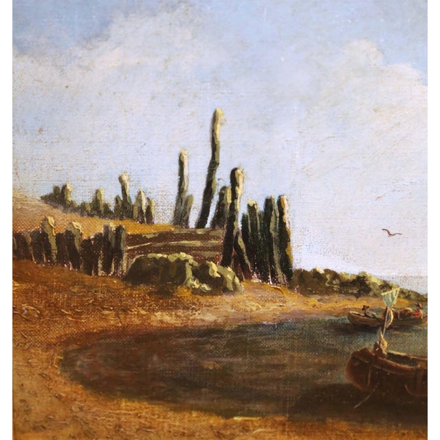 19th Century French Coastal Marine Oil Painting of Fishing Boats in Gilt Frame For Sale - Image 9 of 11