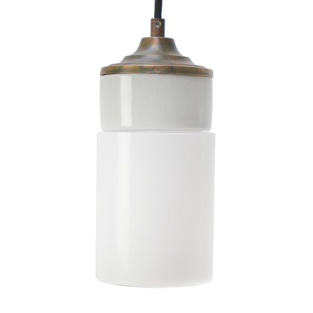 Mid-Century Modern Porcelain and Opaline Glass Pendant Lamp For Sale - Image 9 of 9