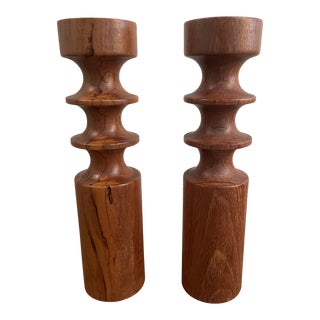 Danish Modern Teak Candle Holders - Pair For Sale