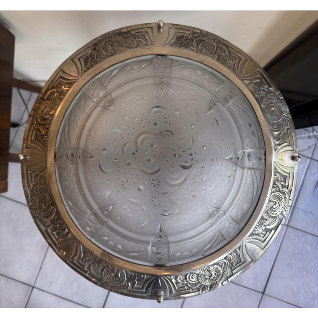 Art Deco A La Nuit Étoilée Ceiling Light in Pressed Molded Glass and Nickel-Plated Bronze by Müller Frères Lunéville, 1930 For Sale - Image 17 of 18
