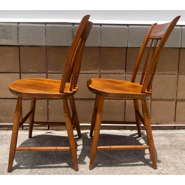 Nichols & Stone Pair Vintage Nichols & Stone Solid Maple Wood Stenciled Chairs For Sale - Image 4 of 10