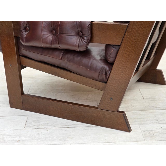 Vintage Scandinavian Highback Chair in Leather and Dark Beech, 1970s For Sale - Image 6 of 18
