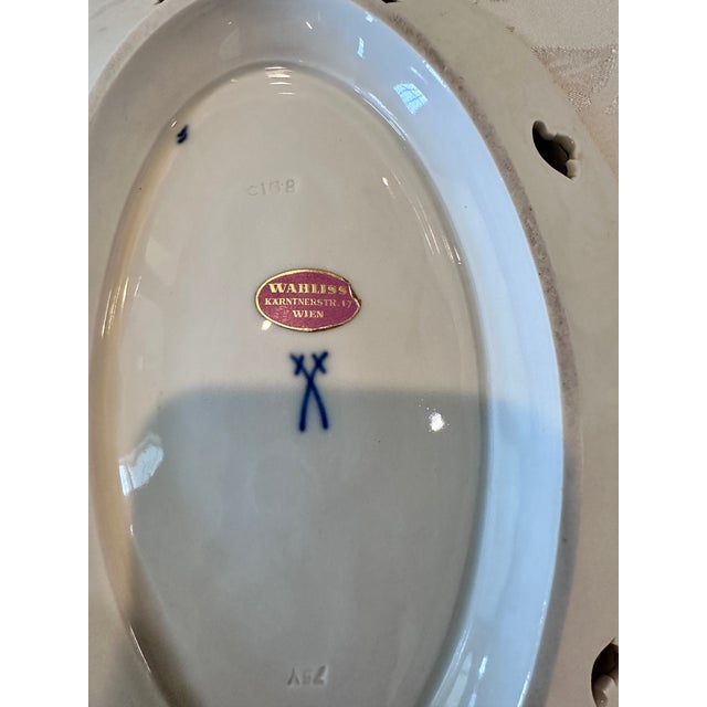Blue Antique Meissen Porcelain Oval Reticulated Serving Dish - Retailer Ernst Wahliss Wien For Sale - Image 8 of 10