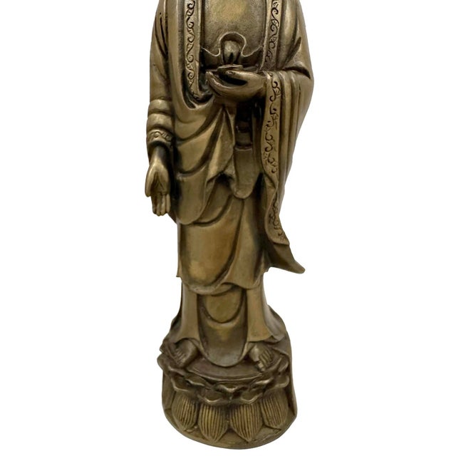 Metal Mid 20th Century Antique Chinese Bronze Western Three Saints Buddha Statue For Sale - Image 7 of 17