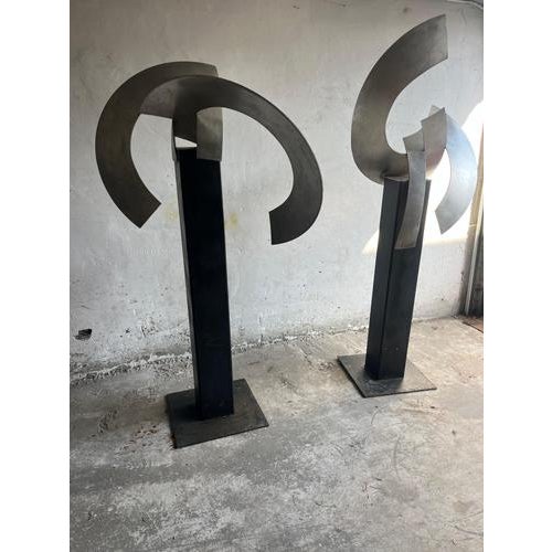 Introduction impressive pair of monumental abstract steel sculptures by belgian artist alexander ketele. Each sculpture...
