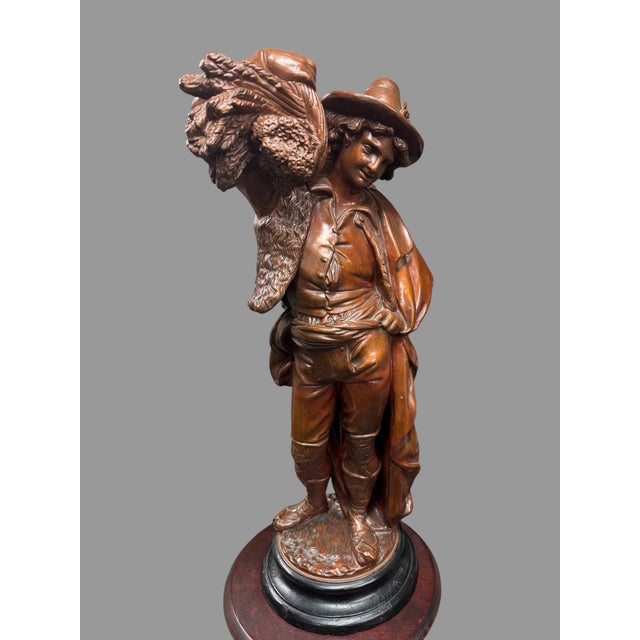 Antique Victorian Style Figural Plaster 26” Statue Sculpture Wheat Harvester In good condition showing some typical age-...