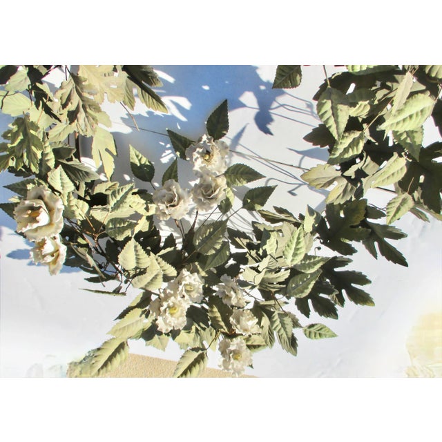 Olive Vintage Tole Foilage Wreath Oak and Wild Rose Mid-Century For Sale - Image 8 of 10