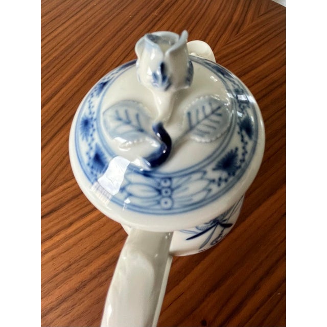 Blue Vintage Mid 20th Century Meissen Blue Onion Demitasse Coffee Pot With Rosebud Finial Lid For Sale - Image 8 of 12