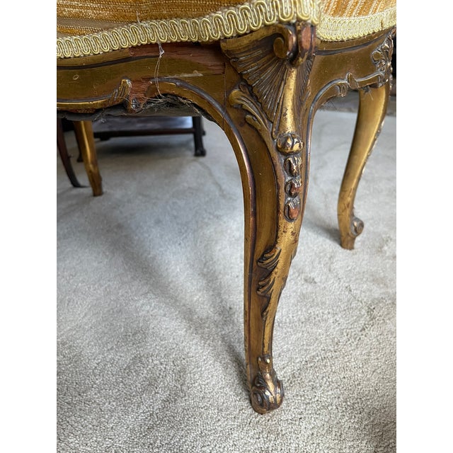 Gold Louis XVI Gold Leaf Ottoman Bench – Tufted Damask Vanity Seat, Circa 1930s For Sale - Image 8 of 8