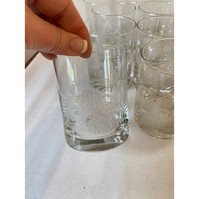 Mid 20th Century Mid-Century Etched Pine Cone Lowball Glasses- Set of 13 For Sale - Image 5 of 8