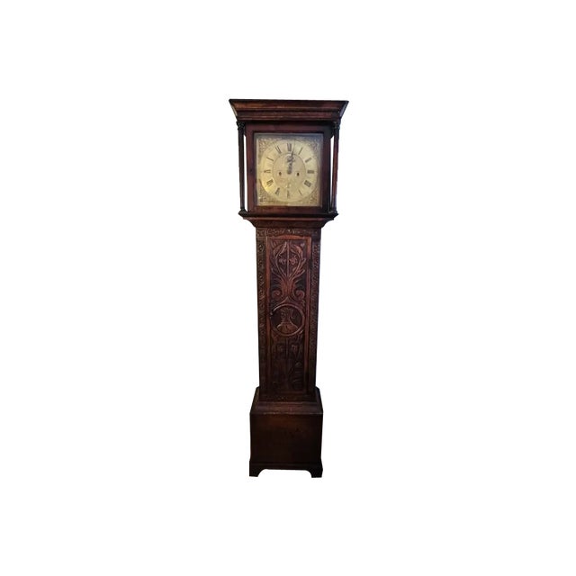 Antique George III Quality Carved Oak & Brass Face Longcase Clock, 1880s For Sale
