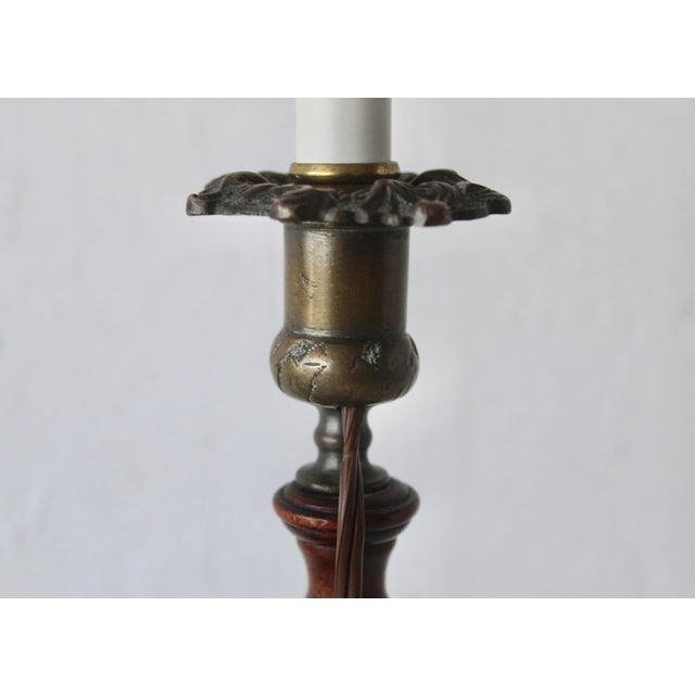 Late 20th Century Georgian Style Mahogany Brass Candlestick Table Lamps - a Pair For Sale - Image 12 of 18