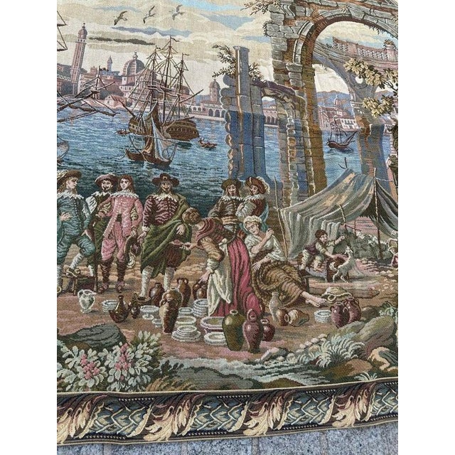 Vintage French Style Jacquard Port of Venice Tapestry in the style of Aubusson, 1970s For Sale - Image 6 of 18