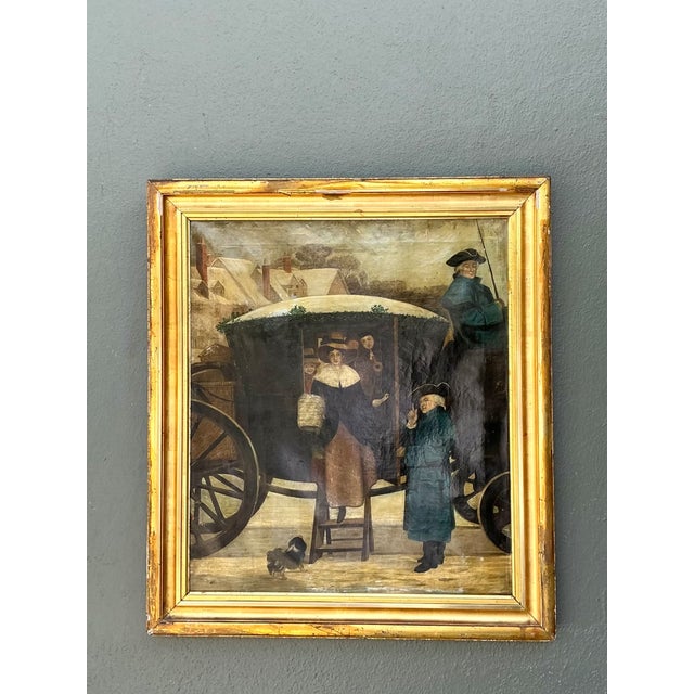 Vintage Framed Carriage Scene Oil Painting For Sale - Image 4 of 12